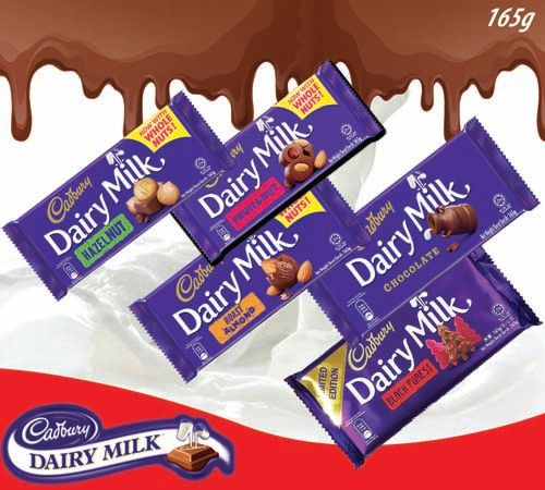 Collection Cadbury Chocolate Diary Milk Any 4 , Hazelnut, Fruit & Nut, Almond, Milk Chocolate, Black Forest