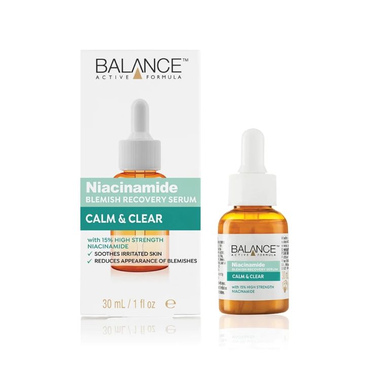 Balance Active Formula Blemish Recovery Serum 30ml Calm & Clear 15% Niacinamide Made In UK