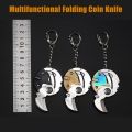 Mini Kn-ife Folding Fruit Kn-ife Keychain Outdoor EDC Tool Keychain Round Coin Screwdriver Stainless Steel. 