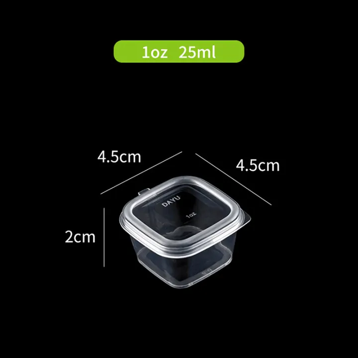 50Pcs/Pack Square Sauce Cup With Cover Clear Mini Plastic Dipping Sauce Cups