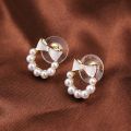 1 Pair Bowknot Pearls Girls Fashion Jewelry Mini Bridal Stud Earrings Ladies Wedding Elegant Party French Retro Women Korean INS. 