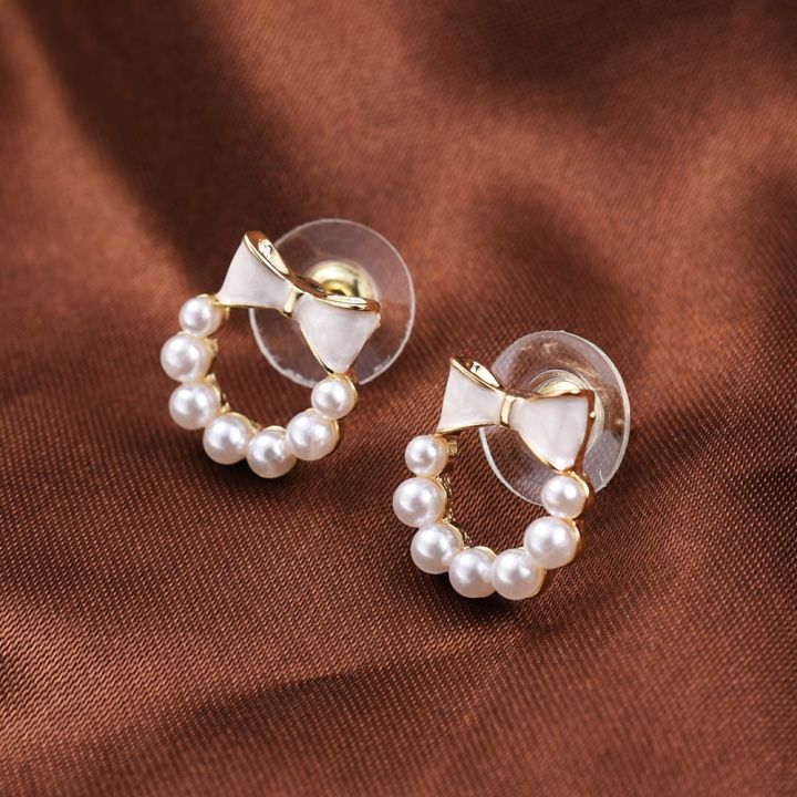 1%20Pair%20Bowknot%20Pearls%20Girls%20Fashion%20Jewelry%20Mini%20Bridal%20Stud%20Earrings%20Ladies%20Wedding%20Elegant%20Party%20French%20Retro%20Women%20Korean%20INS%20-%20Image%205