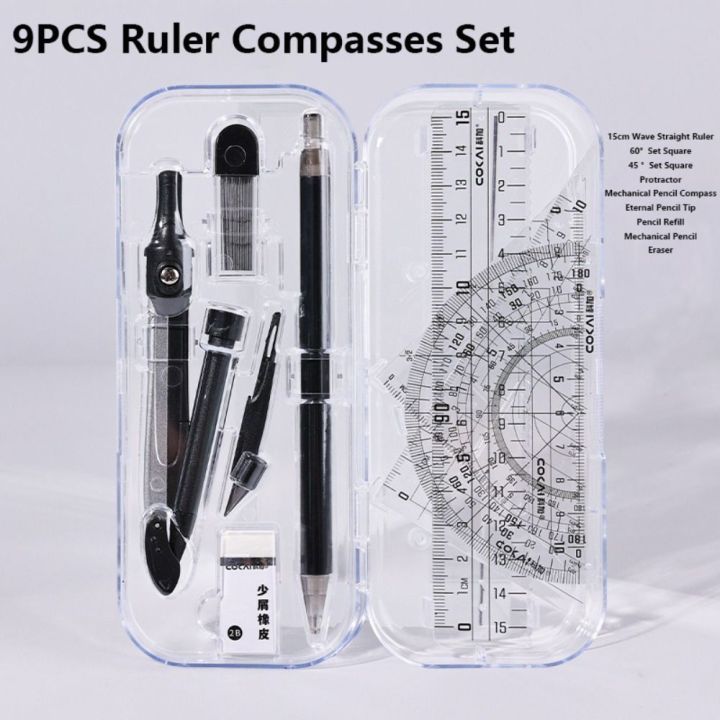 8pcs Ruler 8PCS/Set Multi-Function Plastic Ruler Compasses Set Eraser Straight ...