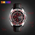 SKMEI Sports Quartz Clock Soft Real Leather Chronograph Waterproof Watch For Men 9156. 