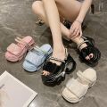 Platform Rhinestone Women's Sandals Height Increasing Insole Super Hot 2024 Summer Wedge Fairy Style Two-Way Muffin Roman Sandals. 