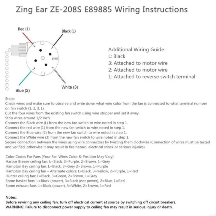 Ceiling Fan Switch 3 Speed 4 Wire ZE-208s Ear Fan Pull Chain Switchs ...