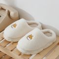 2022 Winter New Cotton Slippers Indoor Thickening Warm Cotton Shoes Solid Color Cartoon Embroidery Home Non-slip Women Slippers. 