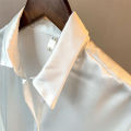 Yfashion Women Cotton  Satin  Shirt Lapel Long-sleeved Solid Color Loose Drape Retro Shirt color. 