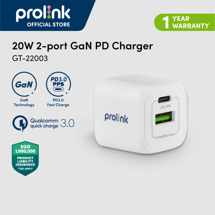 [Fast Charge] Prolink 20W Travel GaN PD Charger with IntelliSense (20W USB-C Power adapter)