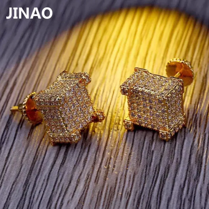 JINAO%2018K%20Gold%20New%20Fashion%20Iced%20Out%20Bling%20Stud%20Earrings%20Gold%20Color%20Micro%20Pave%20Cubic%20Zircon%20Square%20Stud%20Earring3D%20CZ%20Earrings%20Hip%20Hop%20Jewelry%20-%20Image%204