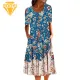 Printed Midi Dress Floral Print O Neck A-line Midi Dress with Pockets for Women Soft Breathable Summer Daily Wear Style Elegant Round Neck Dress. 