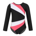 【Blue Rose Red XL】 Children Girls Long Sleeve Gymnastics Leotard Jumpsuit Color Block Cutout Ballet Leotards Acrobatics Kids Dance. 