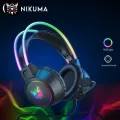 ONIKUMA X15 Pro Over-Ear Headphones Gaming Headset Wired Cancelling Earphones Pink Cat Ears Rgb Light With Mic For PC PS4Headphone Stand Aluminum FREE. 