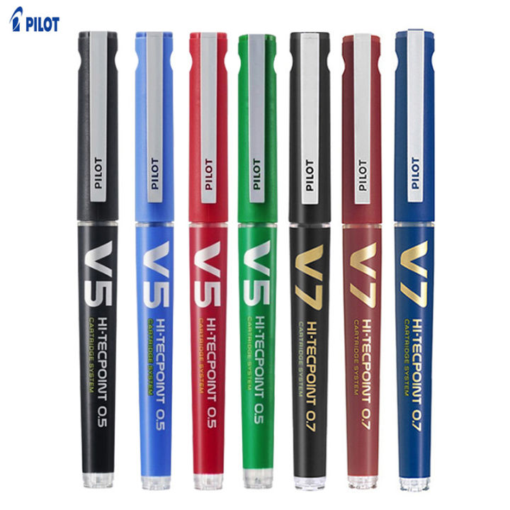 Pilot Hi-Tecpoint Refillable Liquid Ink Rollerball Pens, V5/V7 0.5mm/0.7mm Tip Blue Cartridge System Rolling Ball Pen Gel Pens