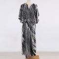 【ZIME】Zebra Print Maxi Dress With Belt Women's Black And White Stripes Print Waist Sash Long Kaftan Trendy Simple Style Elegant Gown Quick Drying Materials Swimsuits Beach Wear. 