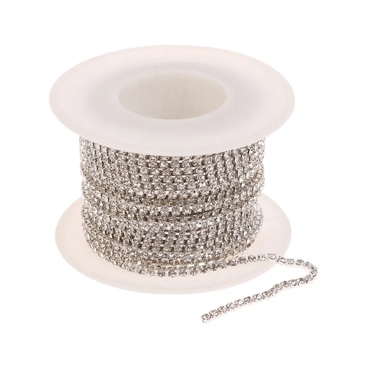 1Roll 10M 2.0mm Glitter Crystal Rhinestone Chain Sew-On Glue-On For Clothes DIY Garment Accessories Trim Cup Chain