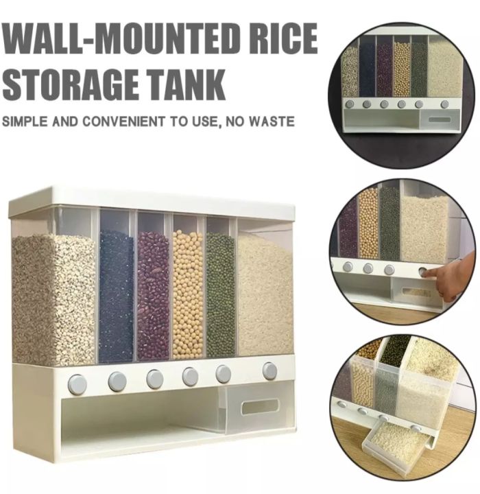 Wall Mounted Rice Separate Bucket Grain Sealed Container Dry Food Dispenser Grain Storage Jar Kitchen Organizer Container Box