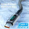 NNBILI 120W USBA to Type C Super Fast Charge Cable Nylon Data Wire for Xiaomi POCO Samsung With Led Digital Display Cable. 