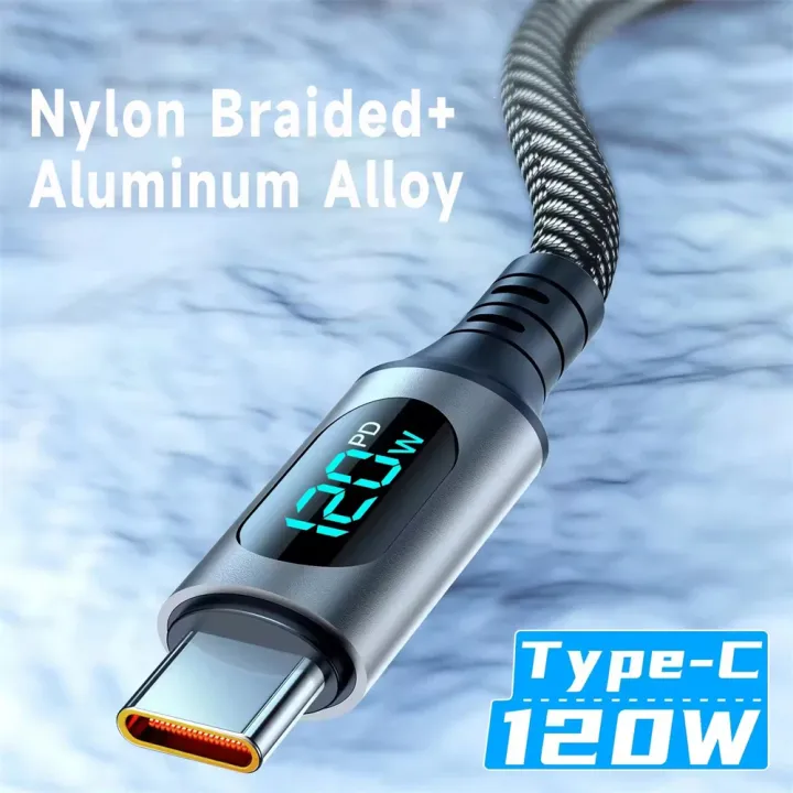 NNBILI%20120W%20USBA%20to%20Type%20C%20Super%20Fast%20Charge%20Cable%20Nylon%20Data%20Wire%20for%20Xiaomi%20POCO%20Samsung%20With%20Led%20Digital%20Display%20Cable%20-%20Image%202