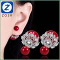 【ZOSR】S925 Stamp  Woman Fashion Jewelry High Quality Simple Cubic Zirconia Red Round Crown Earrings. 