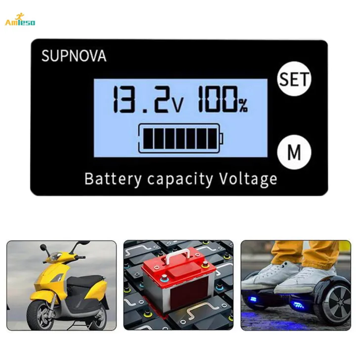 LCD Battery Capacity Monitor Meter, DC 8V-100V Battery Status Display ...