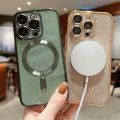 Luxury electroplate MagSafe wireless charge phone case for iPhone 15 13 14 12 11 pro Max Plus soft bumper Glitter back cover. 