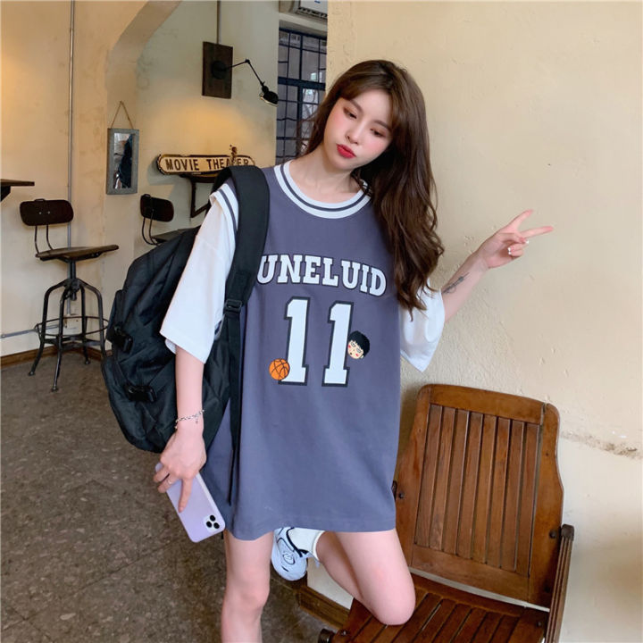 T%20Shirt%20Sport%20Jersey%202024%20Basketball%20Casual%20Short%20Sleeve%20Korean%20Version%20Fashion%20Splicing%20Two%20Pieces%20Top%20Printing%20Loose%20T-Shirt%20for%20Women%20INS%20New%20-%20Image%205