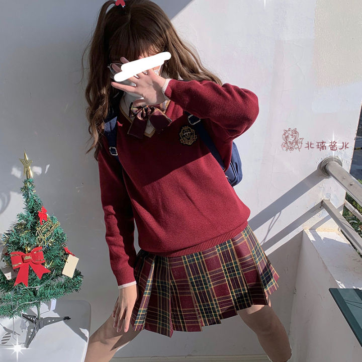[ Fireworks ]jk Japanese Genuine Finished Cloth Plaid Hawthorn Tree Pleated Skirt Student Sweet Skirt Plaid