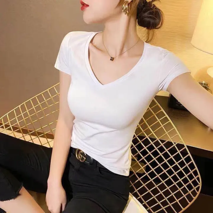 T%20shirt%20women%E3%80%902%20Pack%20%E3%80%91100%20cotton%202022%20summer%20white%20black%20short-sleeve%20-%20Image%205