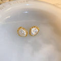 Silver Needle Irregular Baroque Pearl Stud Earrings French Temperament Entry High-Grade Earrings Niche Vintage Earrings Women. 
