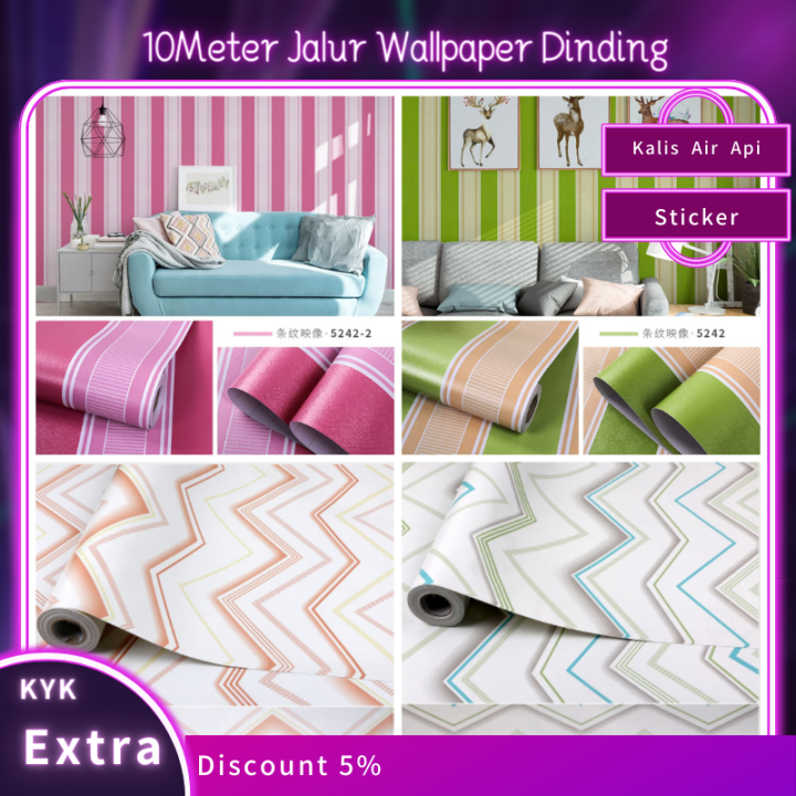 ( Buy 2 Free 1 roll Wood WallSticker Design ) 10Meter PVC Jalur Wallpaper sticker For Wall Kertas Dinding Waterproof Waterproof 3D Living Room KYK 壁纸
