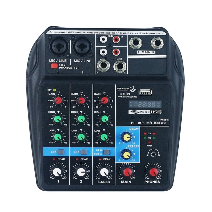 Portable 4-Channel BT Sound Mixing Console Digital Audio Mixer Built-in Reverb Effects for Recording DJ Network Live Broadcast