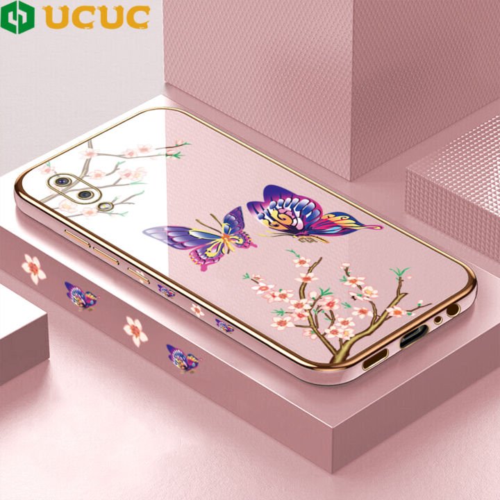 UCUC for Samsung Galaxy A02 M02 Back Cover Butterflies Fly Luxury 6D Plating Case Side Pattern Soft Silicone Square Phone Cases