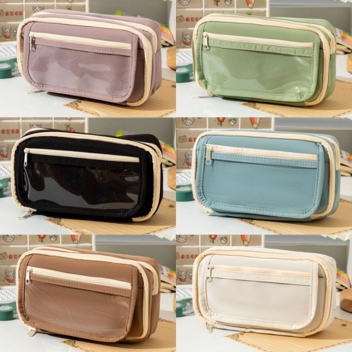 School Supplies Large Capacity Pencil Case Solid Color Pencil Pouch Stationery Pen Case Multi Layer Makeup Bag Pen Storage Bag Girls