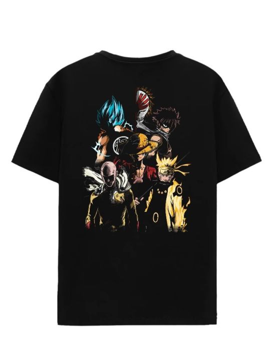 Anime T shirt anime - High quality All anime heroes Oversize Cotton Print Jet black Cotton Tee S to 3XL Esthetic T shirt Anime T shirt