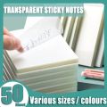 50 Sheets Transparent Sticky Notes Multiple sizes Waterproof Colourful Note Paper Memo Pad School Stationery Office Supplies. 