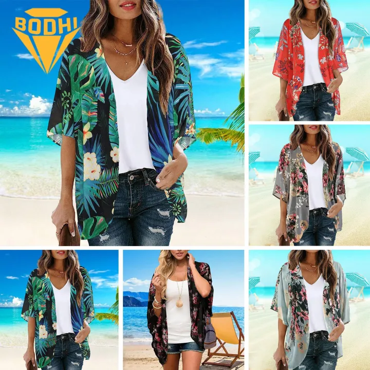 Women Beach Cover Up Floral Print Sun Protection Beach Cover-up Top for Women Lightweight Breathable Quick-drying Beach Cover Up