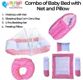Combo of Baby Mattress with Net and Pillow/ Foldable Baby Mosquito Net/ Baby Sleeping Bag/ 4 Pcs Bedding Set. 