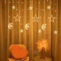Auoyo LED Curtain Light Curtain String Light Star Curtain Light Moon Lighting String Twinkle Window Lights 3.5M Curtain Lights Transparent Strand 8 Modes Waterproof Crescents and Stars Lights for Indoor Outdoor Home Decorative EU Plug. 