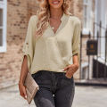 Yfashion Women V-neck Shirt Casual Long Sleeves Loose Tops Simple Solid Color Pullover Tops For Date Party Beach. 