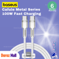Baseus Cafule Metal Series 100W Fast Charging & Data Transfer Cable 2m USB-C to USB-C – Durable Braided Design. 