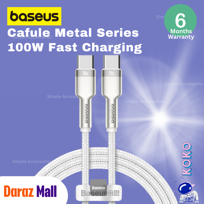 Baseus Cafule Metal Series 100W Fast Charging & Data Transfer Cable 2m USB-C to USB-C – Durable Braided Design
