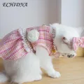 Cat Dress Floral Pet Dress with Bow Headdress Adorable Princess Dress for Dogs Cats Cute Pet Supplies. 