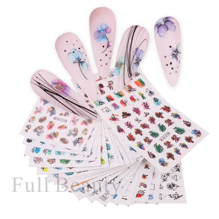 24pcs%20Flower%20Graffiti%20Water%20Nail%20Sticker%20Set%20Ink%20Blooming%20Floral%20Leaf%20Nail%20Art%20Design%20Polish%20Manicure%20Decoration%20Sliders%20-%20Image%202