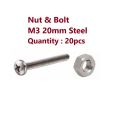 20 pcs of Steel Nut and Bolt M3 20mm. 