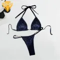 Bikini Set with Faux Pearl Decoration Leopard Print Bikini Set with Faux Pearls Halter Bra Briefs for Quick Drying Beachwear 2pcs/set Women's Swimsuit Beach Outfit. 
