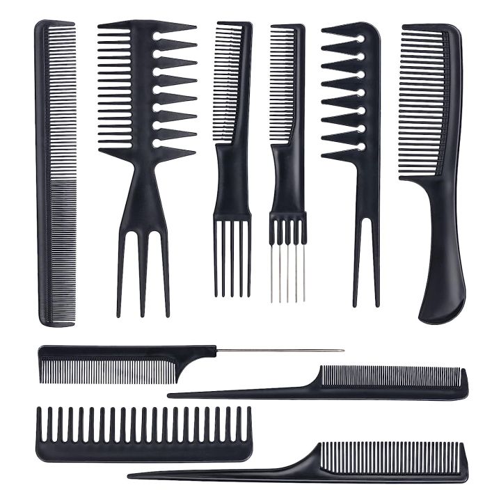 10Pcs Hairdressing Comb Set Hair Styling Pro Kit Professional Barber Salon Gift Black Color Set Portable Set Hair Care Style Accessory Comb for Women Men