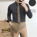 Dongdaemun Striped Shirt Men's plus Size Trend Handsome Hidden Hook Shirt Men's Inner Wear Non-Ironing Striped Shirt Men's Fashion. 