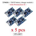 18650 battery charger Lithium ion Li-ion battery charger with protection TP4056 module with protection Micro USB 5pcs. 