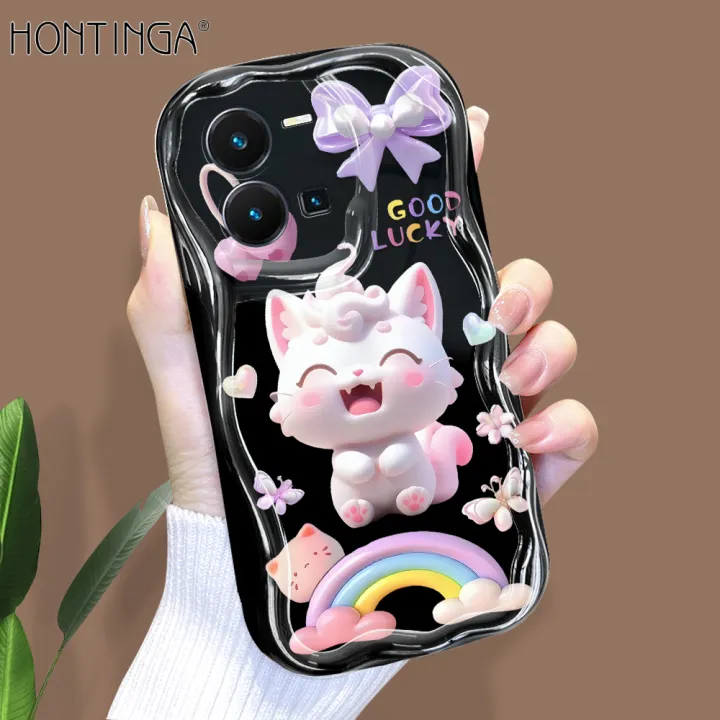 Hontinga%20for%20Vivo%20Y35%20Back%20Cover%20Pink%20Cat%20Phone%20Case%20Cream%20Texture%20Wavy%20Edge%20Soft%20Mobile%20Cover%20-%20Image%202